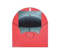 Black Umbrella In The Rain Greeting Card, 4x6 Inch With Envelope, &Suitable For Birthdays, Weddings, And Business Events.