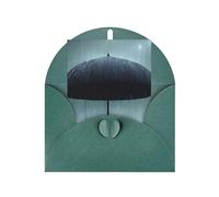 Black Umbrella In The Rain Greeting Card, 4x6 Inch With Envelope, #Suitable For Birthdays, Weddings, And Business Events.