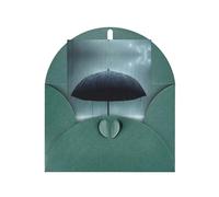 Black umbrella in the rain Greeting card, blank inner page, includes envelope, 10 cm x 15 cm, for anniversary and party invitations.