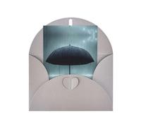 Black umbrella in the rain Greeting card, blank inner page, includes envelope, 10 cm x 15 cm, for anniversary and party invitations.