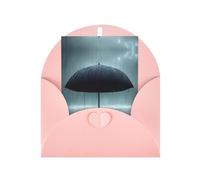 Black umbrella in the rain Greeting card, blank inner page, includes envelope, 10cm x 15cm.