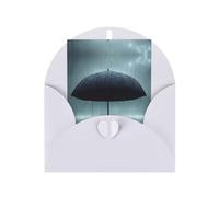 Black umbrella in the rain Greeting card, blank inner page, includes envelope, 10cm x 15cm.