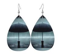 Black umbrella in the rain Leather Earring. Stylish teardrop shape, perfect for women, and a great decorative choice for parties and holidays.