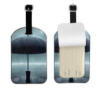 Black Umbrella in the rain Leather Luggage Tag-Personalised ID Bag Tag for Suitcase, Privacy Cover Travel Accessory with Strap for Suitcase Backpack