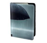 Black umbrella in the rain Passport Holder5.5 in - Genuine leather, unisex - Folding passport holder