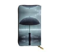Black Umbrella in The rain Printed Clutch (7.5x4.1 in) | Leather Wallet