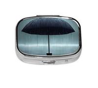 Black Umbrella in The Rain Square Pill Box with Full Print Design - Portable Metal Travel Case for Vitamins & Medication, 2.2x1.6x0.7 Inch.