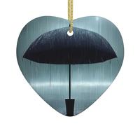 Black Umbrella in The rainChristmas Ceramic Heart-Shaped Pendant, Christmas Decorative Gift
