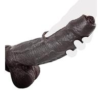 Black Uncut Movable Foreskin Dildo with Dual-Layer Non-Porous Silicone Suction Cup Base for Women & Men G-Spot Play