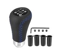 Black Universal 5 Speed Car Gear Shift Knob PU Leather Blue Stitches
