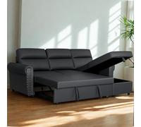 (Black) Universal Roma Air Leather Sofa Bed Chaise L Shape Corner Sofa Convertible Sofa Pull-Out, Hidden Storage Sleeper Couch with Fold-Out Bed