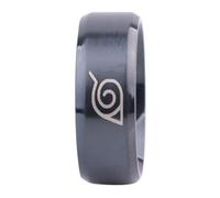 (black, Us7) Unisex Naruto Konoha Leaf Village Logo Titanium Steel Ring Cosplay Jewelry