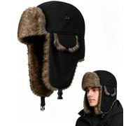 Black Ushanka Trapper Hat, Deerstalker Style for Skiing and Hunting | Black Ushanka Hat, Trapper Hat with Ear Flaps, Windproof Winter Cap for Skiing, Hunting, Motorcycle Riding in Cold Weather
