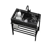 Black Utility Stainless Steel Sink with Bracket,kitchen Washing Hand Basin,Single Bowl Kitchenette Sink,Laundry Sink,with storage platform,Hot cold faucet,for Outdoor,Garage,Pet Wash Station.