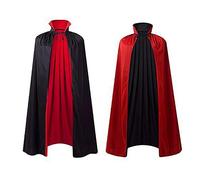 Black Vampire Costume Adult Reversible Cape Stand Collar Cloak Medieval Dracula Devil Halloween Costume Women Men Wizard Witch Magician Cosplay Outfit Fancy Dress for Masquerade Stage Show