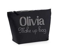 Black Varsany Personalised Crystal Make Up Accessory Bag, Black or Ivory, Any Name Diamante Crystals Perfect for Any Occasion, Christmas, Birthdays Weddings