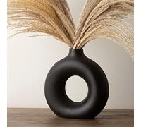 Black Vase Ceramic for Pampas Grass, Living Room Accessories, Matte Black Donut Round Circle Vase, Mono Room Decor, Bedroom Accessories, Modern Shelf Decor