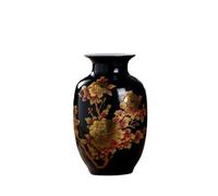 Black Vases Chinese Ceramic Flower Vase Decorated with Peony Design for Home Living Room Display and Gift from Jingdezhen Porcelain