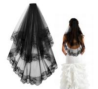 Black Veil, Black Lace Veils Bride Wedding Veil Gothic Embroidered Tulle Bridal Veils with Comb Halloween Headwear for Women Girls Halloween Bachelorette Party Wedding A7HSHBTS