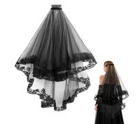 Black Veil Bridal Lace Wedding Veils with Comb Short Halloween Black Funeral Veil Creative Cathedral Tulle for Women Funeral Cosplay Party Bridal Shower, 80cm