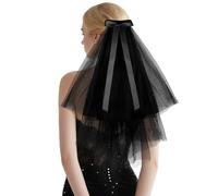 Black Veil with Comb - Premium Lace Wedding & Halloween Veil,50Cm | Soft Tulle Fabric, Easy-to-Use Comb Attachment,Perfect for Brides, Goth Weddings & Costume Parties - Wedding Accessories