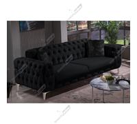 (Black Velvet, 2 Seater Sofa) Luxurious Plush Velvet 2+3 Seater Sofa Set Armchair Elegant Deep Button Tufting Sturdy Metal Legs Modern Living Room Furniture