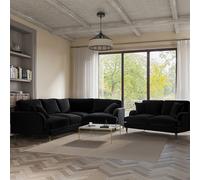 Black Velvet 4 Seater Right Hand Corner and 2 Seater Sofa - Payton