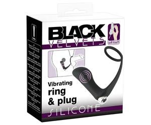 Black Velvet - anal vibrator with penis ring (black)