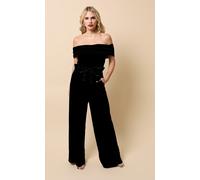 Black Velvet Bow Detail Bardot Jumpsuit Little Mistress Black 12