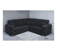 (Black Velvet, Footstool) SNOOZE Velvet Ashton Full Back 5 Seater Corner Sofa Sets Upholstered Plush Fabric Sofa Handmade UK