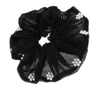 Black Velvet Hair Scrunchie with Pearl Accents for Thick Ponytails | Polyester and Plastic Build, Glittering Sparkle Finish, for Photoshoots and Work