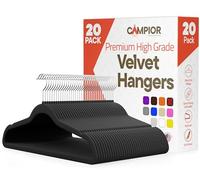 Black Velvet Hangers 20 Pack - 360° Swivel Hook, Non-Slip and Space Saving Hangers, Heavy-Duty 11 lbs Weight Capacity - Smooth Velvet Finish for Crease-Free Clothes and Effortless Closet Organization