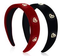 Black Velvet Headband for Women Girls Rhinestone Heart Wide Hairbands Pack Non Slip Thick Headband Set Adult Padded Hair Band Fashion Red Soft Headbands for Long Short Thin Curly Hair Accessories Gift