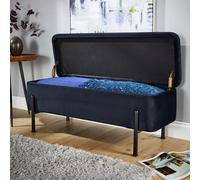 (Black Velvet) Home Source Oasis Fabric Storage Ottoman with Metal Legs