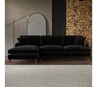 Black Velvet Left Hand Facing 4 Seater Chaise Corner Sofa - Payton