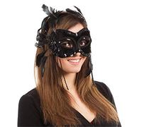Black Velvet Mask with Feather - 1 Pc, Elegant Design Accessory, Perfect for Halloween, Carnival Themed Parties & More Halloween