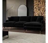Black Velvet Right Hand Facing 4 Seater Chaise Corner Sofa - Payton