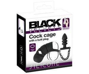 Black Velvet - Silicone Chastity Cage with Anal Plug (Black)