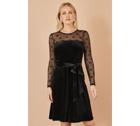 Black Velvet Skater Dress With Mesh Bow Sleeves Yumi Black 16