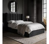 Black Velvet Small Double Ottoman Bed with Winged Headboard - Maddox