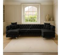 (Black Velvet) SNOOZE Large U Shape Corner Sofa Set Monaco Plush Velvet 6 Seater Sofa Hand Made UK