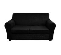 Black Velvet Stretch Sofa Cover with 2 Cushions - Non-Slip Fitted Slipcover, Secure Elastic Base, Stylish Knurling Design, Perfect for Home Decor & Furniture Protection