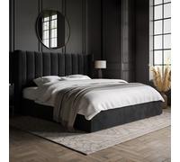 Black Velvet Super King Ottoman Bed with Winged Headboard - Maddox