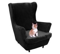 Black Velvet Wingback Recliner Chair Slipcover Set 2-Piece Armchair Covers for Wing Chairs Stylish Protector for Furniture Easy Care