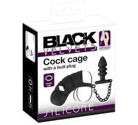 Black Velvets Cock Cage with Butt Plug Black One Size