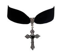 Black Velvets Cross Pendant Necklace Gothic Vintage Clavicle Chain Black Velvets Choker For Halloween Jewelry Gift Gothic Vampire Cross Choker