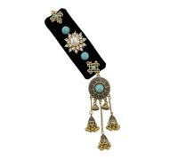 Black Velvets Hairpiece Ethnic Hair Clip With Blue Turquoise And Flowing Tassels Traditional Bridal Hairpiece Jewelry