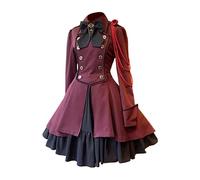 Black Victorian Dress for Women Halloween Medieval Peasant Long Sleeve High Low Vintage Gothic Off the Shoulder Mini Adult Costume Cosplay Gown Renaissance Steampunk Dress, Red, S