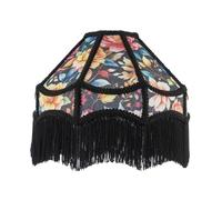 Black Victorian Empire Lamp Shade with Vibrant Multi Colour Floral Design | Long Tassels and Embroidered Trim | 30cm x 19cm by Happy Homewares