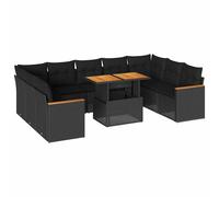 (black) vidaXL 10 Piece Garden Sofa Set with Cushions Black Poly Rattan Acacia